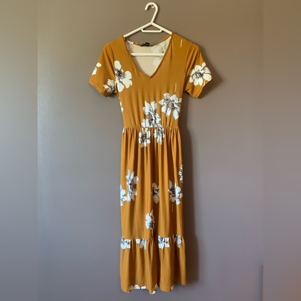 Golden Yellow Floral Midi Dress